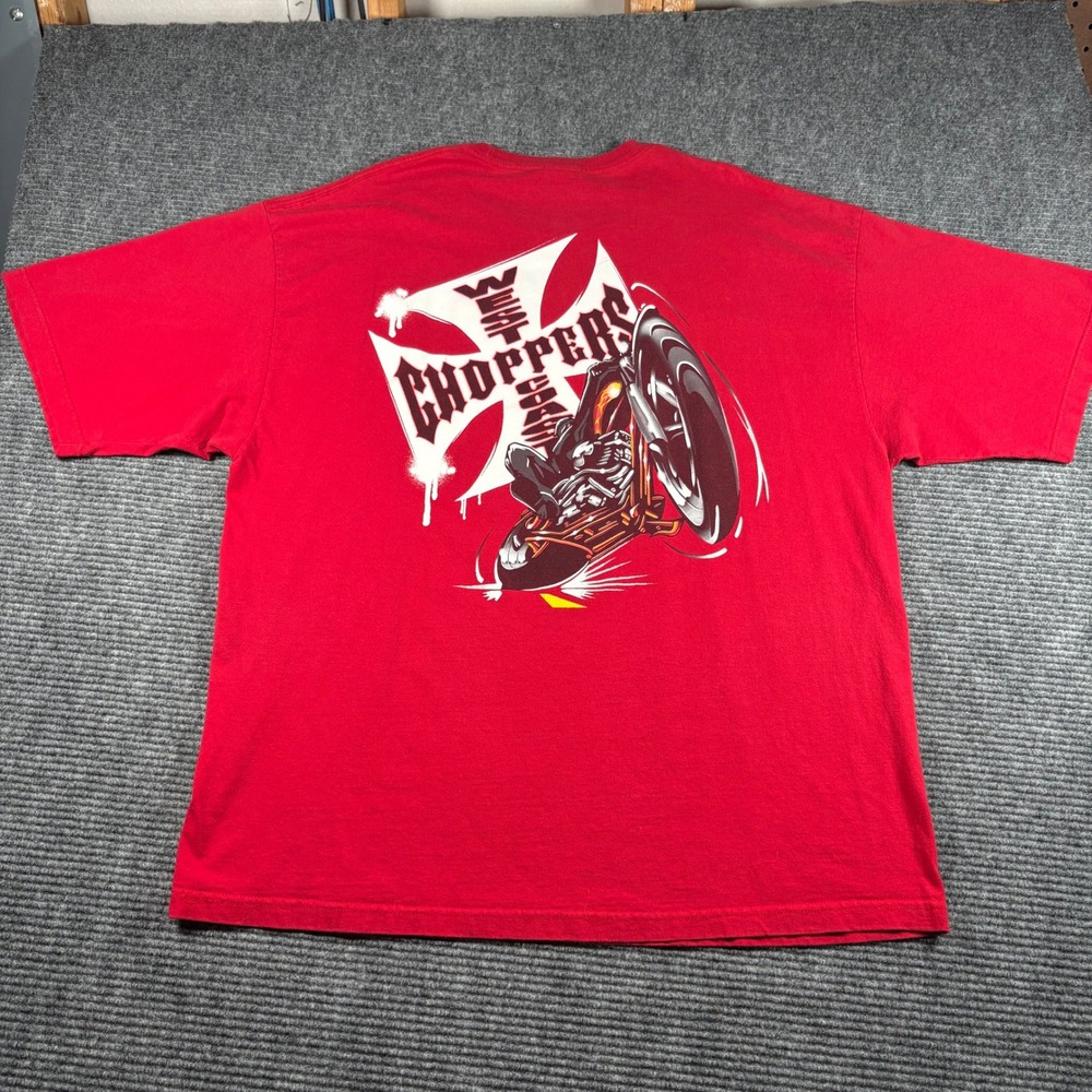 West Coast Choppers Jesse James Red Graphic T-Shirt Mens 2XL Iron Cross Biker